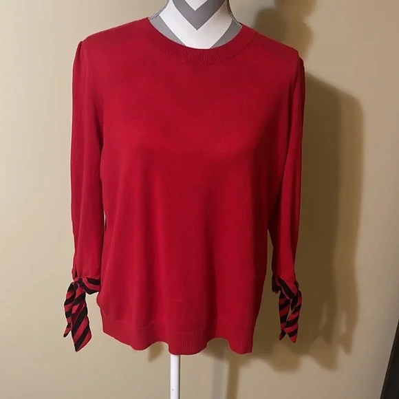 Red Ralph Lauren Top with Black & Red Sleeve Ties Size Large - Picture 2 of 6